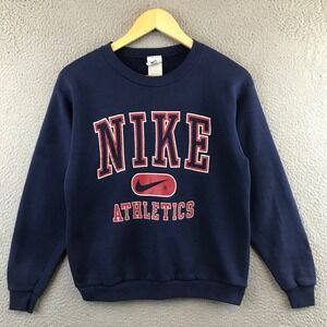 Vintage Kids Nike Athletics Blue Crew Neck Sweatshirt Spell Out Logo L(14/16)